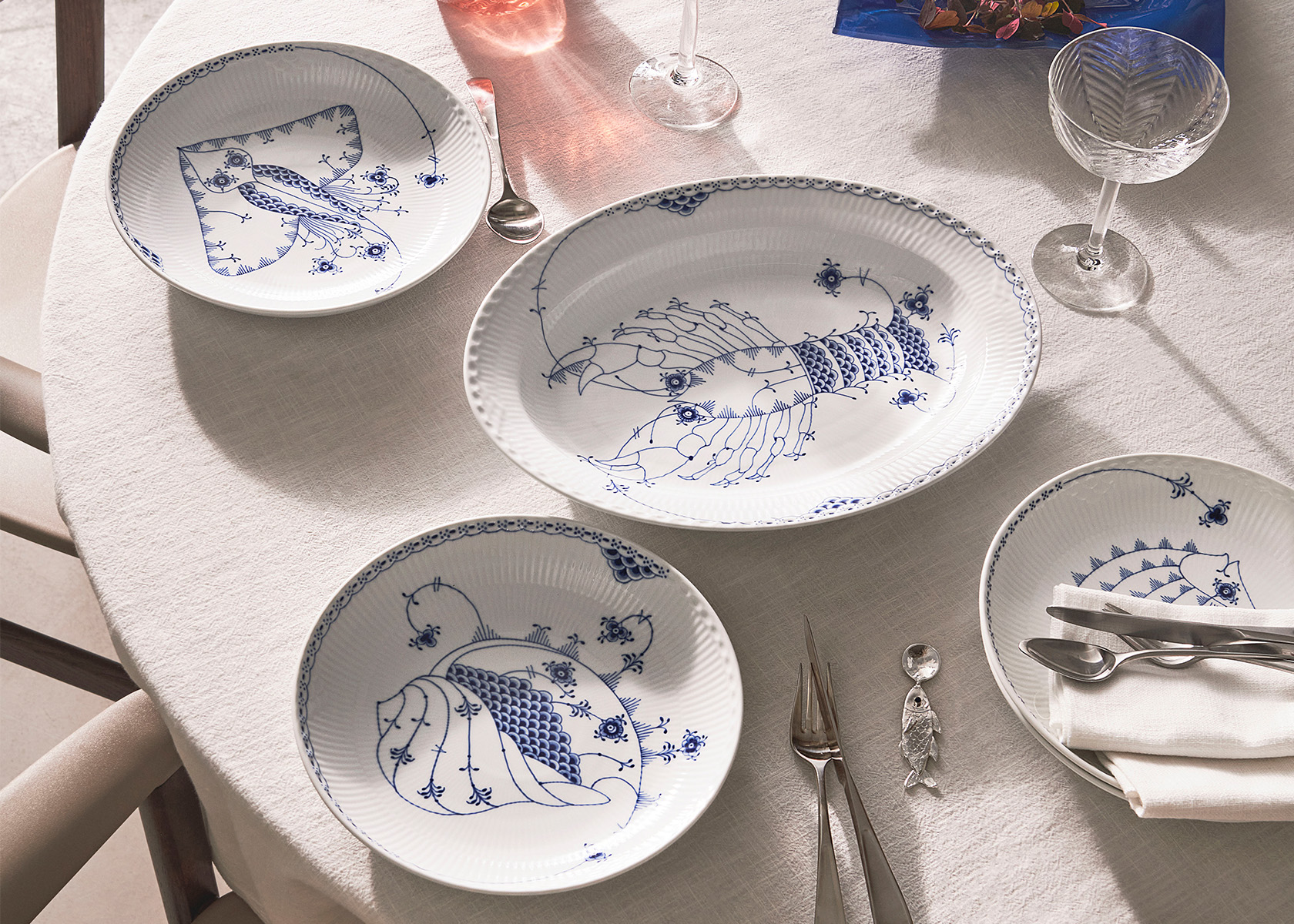 Smukt bord med Royal Creatures nyheder fra Royal Copenhagen